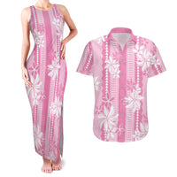 Hawaii Kakau Tribal Couples Matching Tank Maxi Dress and Hawaiian Shirt With Pink Tiare LT05 Pink - Polynesian Pride