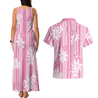 Hawaii Kakau Tribal Couples Matching Tank Maxi Dress and Hawaiian Shirt With Pink Tiare LT05 - Polynesian Pride
