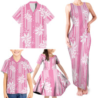 Hawaii Kakau Tribal Family Matching Tank Maxi Dress and Hawaiian Shirt With Pink Tiare LT05 - Polynesian Pride