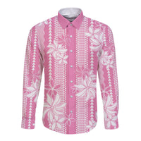 Hawaii Kakau Tribal Long Sleeve Button Shirt With Pink Tiare