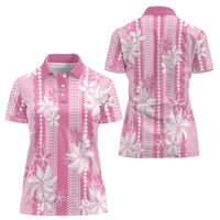 Hawaii Kakau Tribal Women Polo Shirt With Pink Tiare