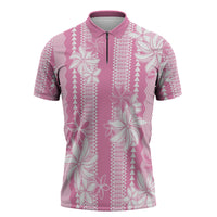 Hawaii Kakau Tribal Zipper Polo Shirt With Pink Tiare LT05 Pink - Polynesian Pride