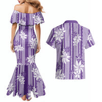 Hawaii Kakau Tribal Couples Matching Mermaid Dress and Hawaiian Shirt With Purple Tiare LT05 - Polynesian Pride