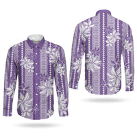 Hawaii Kakau Tribal Couples Matching Mermaid Dress and Long Sleeve Button Shirt With Purple Tiare LT05 - Polynesian Pride
