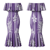 Hawaii Kakau Tribal Couples Matching Mermaid Dress and Long Sleeve Button Shirt With Purple Tiare LT05 - Polynesian Pride