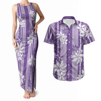 Hawaii Kakau Tribal Couples Matching Tank Maxi Dress and Hawaiian Shirt With Purple Tiare LT05 Purple - Polynesian Pride