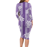 Hawaii Kakau Tribal Family Matching Long Sleeve Bodycon Dress and Hawaiian Shirt With Purple Tiare LT05 - Polynesian Pride