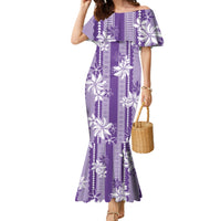 Hawaii Kakau Tribal Family Matching Mermaid Dress and Hawaiian Shirt With Purple Tiare LT05 Mom's Dress Purple - Polynesian Pride