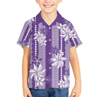 Hawaii Kakau Tribal Family Matching Off The Shoulder Long Sleeve Dress and Hawaiian Shirt With Purple Tiare LT05 Son's Shirt Purple - Polynesian Pride