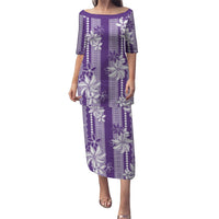 Hawaii Kakau Tribal Family Matching Puletasi and Hawaiian Shirt With Purple Tiare LT05 Mom's Dress Purple - Polynesian Pride