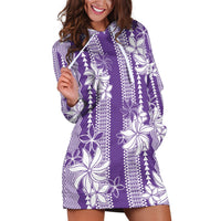 Hawaii Kakau Tribal Hoodie Dress With Purple Tiare