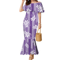 Hawaii Kakau Tribal Mermaid Dress With Purple Tiare LT05 Women Purple - Polynesian Pride