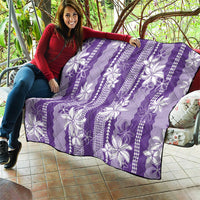 Hawaii Kakau Tribal Quilt With Purple Tiare