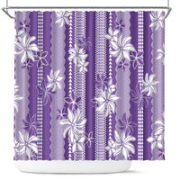 Hawaii Kakau Tribal Shower Curtain With Purple Tiare