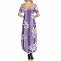 Hawaii Kakau Tribal Summer Maxi Dress With Purple Tiare LT05 - Polynesian Pride