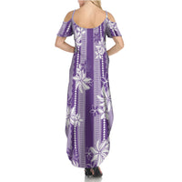 Hawaii Kakau Tribal Summer Maxi Dress With Purple Tiare