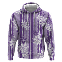 Hawaii Kakau Tribal Zip Hoodie With Purple Tiare