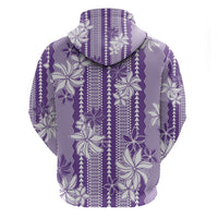 Hawaii Kakau Tribal Zip Hoodie With Purple Tiare