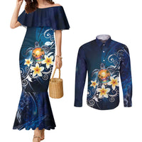 Hawaii Honu Couples Matching Mermaid Dress and Long Sleeve Button Shirt Polynesian Curves Plumeria - Polynesian Pride