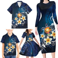 Hawaii Honu Family Matching Long Sleeve Bodycon Dress and Hawaiian Shirt Polynesian Curves Plumeria LT05 - Polynesian Pride