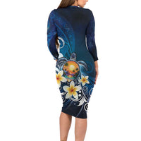Hawaii Honu Family Matching Long Sleeve Bodycon Dress and Hawaiian Shirt Polynesian Curves Plumeria LT05 - Polynesian Pride