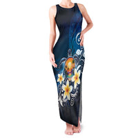 Hawaii Honu Family Matching Tank Maxi Dress and Hawaiian Shirt Polynesian Curves Plumeria LT05 Mom's Dress Navy - Polynesian Pride