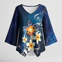 Hawaii Honu Kimono Sleeve Blouse Polynesian Curves Plumeria - Polynesian Pride