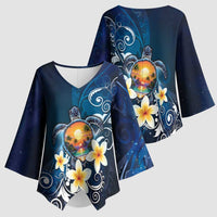 Hawaii Honu Kimono Sleeve Blouse Polynesian Curves Plumeria - Polynesian Pride