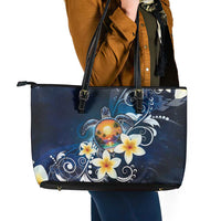 Hawaii Honu Leather Tote Bag Polynesian Curves Plumeria - Polynesian Pride