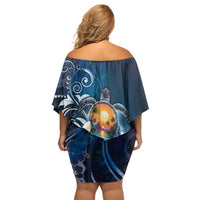 Hawaii Honu Off Shoulder Short Dress Polynesian Curves Plumeria - Polynesian Pride