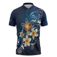 Hawaii Honu Zipper Polo Shirt Polynesian Curves Plumeria - Polynesian Pride