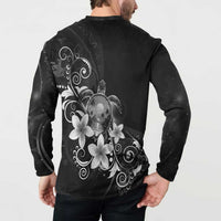 Hawaii Honu Button Sweatshirt Polynesian Curves Plumeria Grayscale - Polynesian Pride