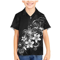 Hawaii Honu Family Matching Mermaid Dress and Hawaiian Shirt Polynesian Curves Plumeria Grayscale LT05 Son's Shirt Black - Polynesian Pride