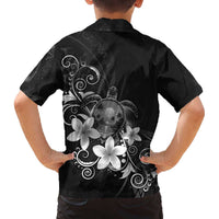 Hawaii Honu Family Matching Off The Shoulder Long Sleeve Dress and Hawaiian Shirt Polynesian Curves Plumeria Grayscale LT05 - Polynesian Pride