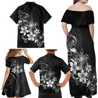 Hawaii Honu Family Matching Off Shoulder Maxi Dress and Hawaiian Shirt Polynesian Curves Plumeria Grayscale LT05 - Polynesian Pride