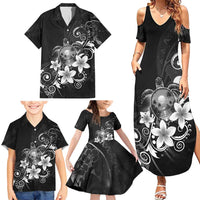 Hawaii Honu Family Matching Summer Maxi Dress and Hawaiian Shirt Polynesian Curves Plumeria Grayscale LT05 - Polynesian Pride
