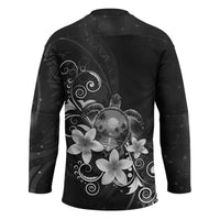 Hawaii Honu Hockey Jersey Polynesian Curves Plumeria Grayscale - Polynesian Pride