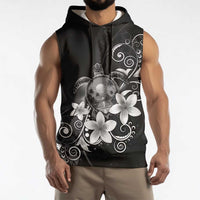 Hawaii Honu Sleeveless Hoodie Polynesian Curves Plumeria Grayscale LT05 - Polynesian Pride