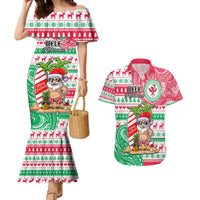 Hawaii Christmas Couples Matching Mermaid Dress and Hawaiian Shirt Santa Claus Surf Mele Kalikimaka LT05 Red - Polynesian Pride