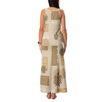 Vintage Lapita Family Matching Tank Maxi Dress and Hawaiian Shirt Iconic Double Face Pattern Beige