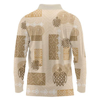 Vintage Lapita Long Sleeve Polo Shirt Iconic Double Face Pattern Beige