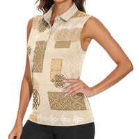 Vintage Lapita Women Sleeveless Polo Shirt Iconic Double Face Pattern Beige