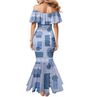 Vintage Lapita Family Matching Mermaid Dress and Hawaiian Shirt Iconic Double Face Pattern Blue
