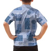 Vintage Lapita Family Matching Off The Shoulder Long Sleeve Dress and Hawaiian Shirt Iconic Double Face Pattern Blue LT05 - Polynesian Pride
