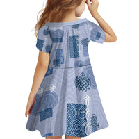 Vintage Lapita Family Matching Summer Maxi Dress and Hawaiian Shirt Iconic Double Face Pattern Blue