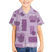 Vintage Lapita Family Matching Long Sleeve Bodycon Dress and Hawaiian Shirt Iconic Double Face Pattern Violet