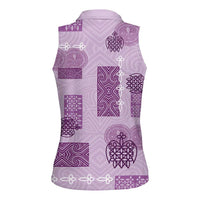 Vintage Lapita Women Sleeveless Polo Shirt Iconic Double Face Pattern Violet