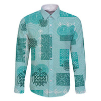 Vintage Lapita Family Matching Long Sleeve Bodycon Dress and Hawaiian Shirt Iconic Double Face Pattern Turquoise LT05