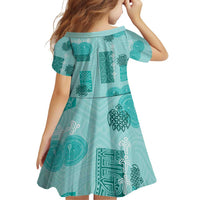 Vintage Lapita Family Matching Off Shoulder Short Dress and Hawaiian Shirt Iconic Double Face Pattern Turquoise LT05