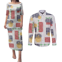 Vintage Lapita Couples Matching Puletasi and Long Sleeve Button Shirt Iconic Double Face Pattern